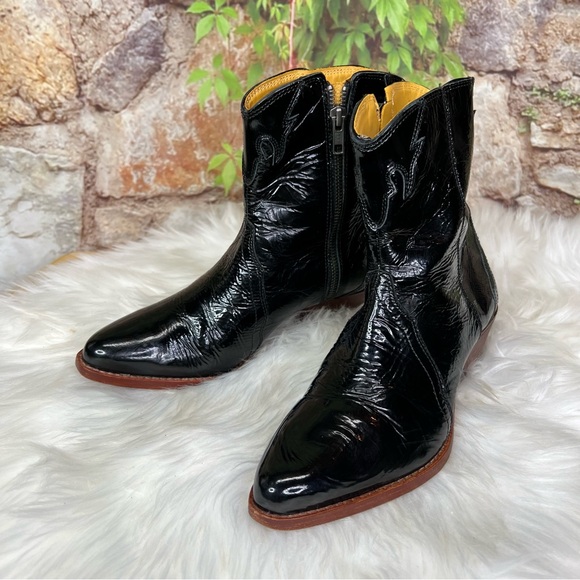 FREE PEOPLE Black Patent Leather Western Ankle Boots, 37 - Picture 3 of 13